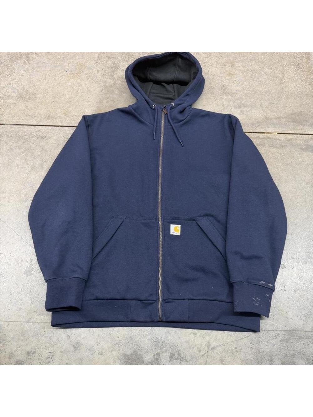 vintage carhartt navy heavyweight zip up hoodie size large